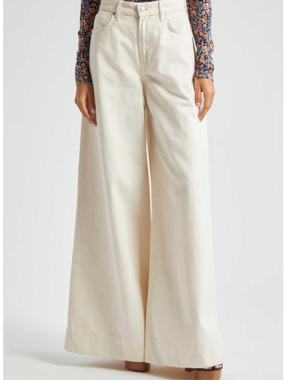 Veronica Beard Hazley Extra Wide Leg Jeans Cream Size 26 High Rise